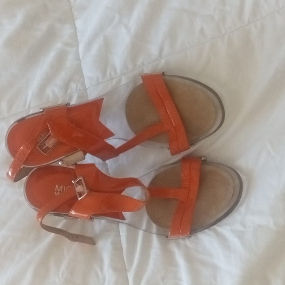 Michael Kors Orange leather and Clear Heels